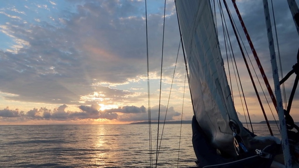 Beautiful morning sunrise, view from our sailboat